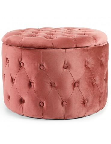 Pouf coffre rond Salvina en velours capitonné Rose lf0170hlr34pink