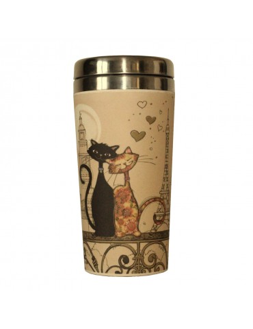 Mug isotherme en bamboo couple chat paris MUGBAM01A03Kiub