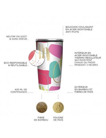 Mug de voyage Bamboo luxe slide cup 420 ml pop moderne CMBCS120Kiub