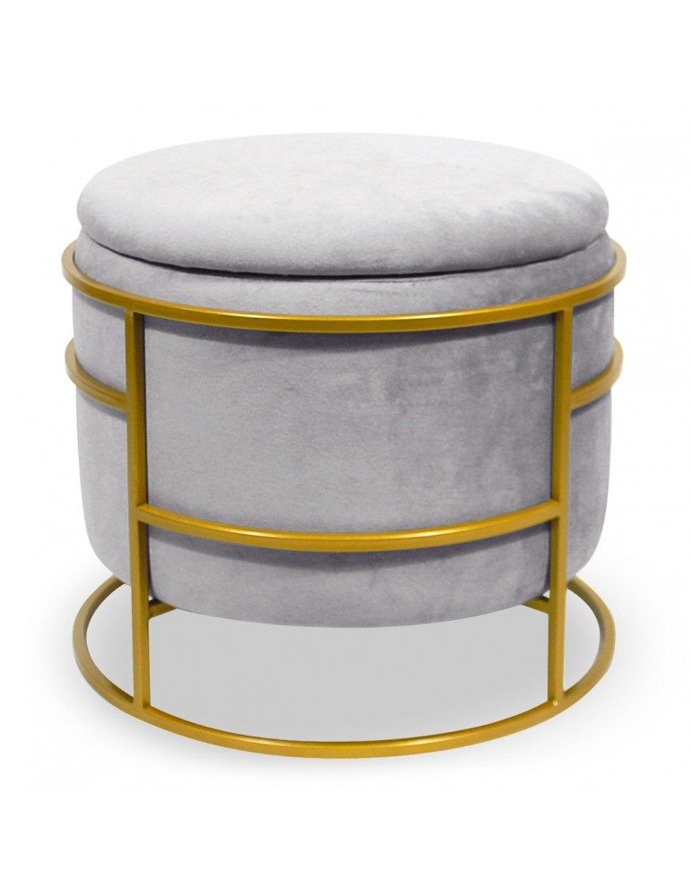 Pouf coffre rond Ringo en velours Argent lsr20012silvervelvet61