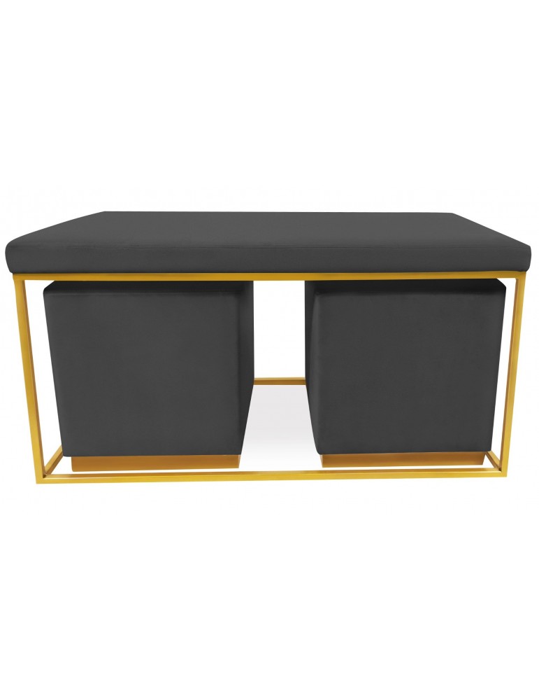 Banquette Justine + 2 poufs Velours Noir lsr20010black86