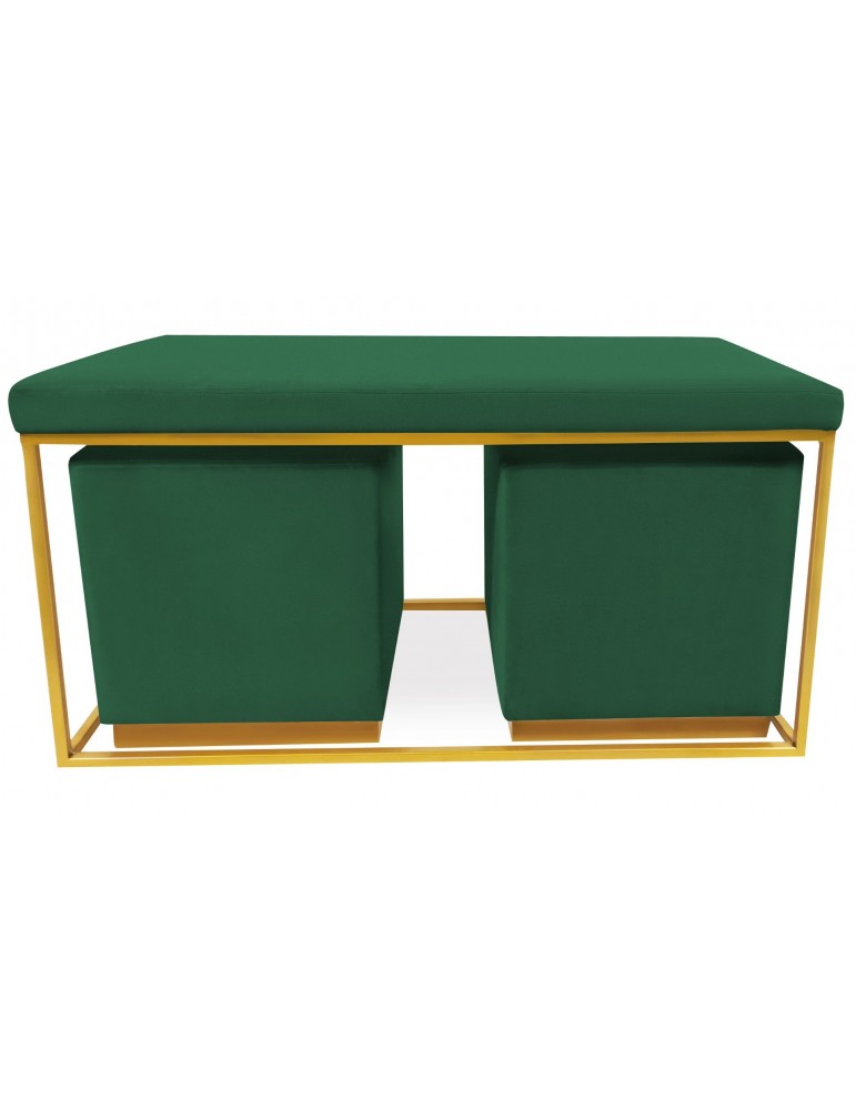 Banquette Justine + 2 poufs Velours Vert lsr20010green26