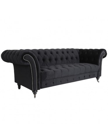 Canapé Chesterfield 3 places Queen Velours Noir lf33583vnoir