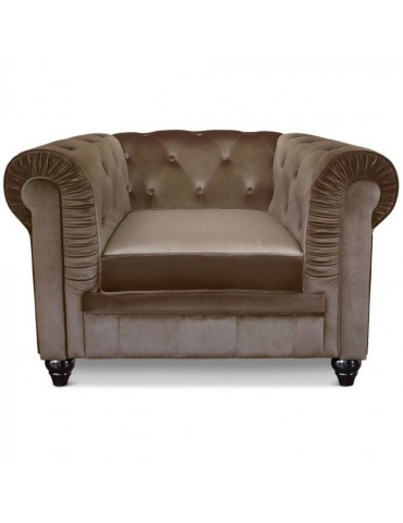 Fauteuil Chesterfield velours Taupe A605-V-1-Taupe