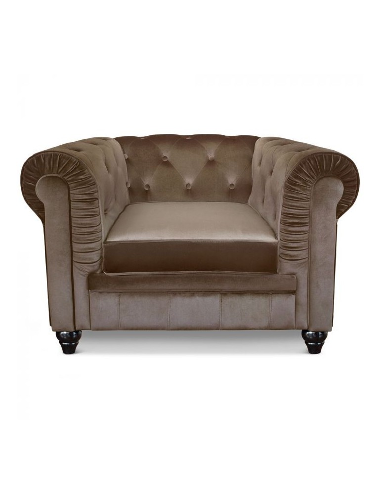 Fauteuil Chesterfield velours Taupe A605-V-1-Taupe