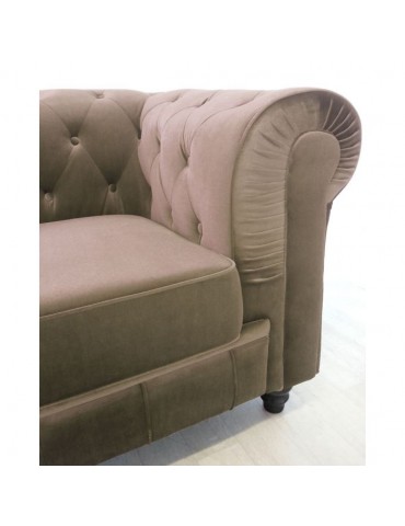 Fauteuil Chesterfield velours Taupe A605-V-1-Taupe