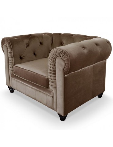 Fauteuil Chesterfield velours Taupe A605-V-1-Taupe