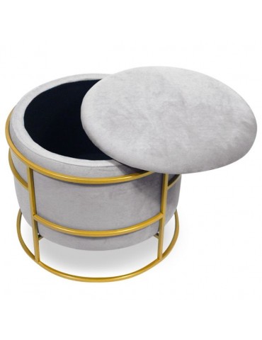 Pouf coffre rond Ringo en velours Argent lsr20012silvervelvet61