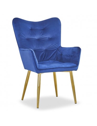 Fauteuil scandinave Cronin Velours Bleu pieds Or dc7023bluevelvet