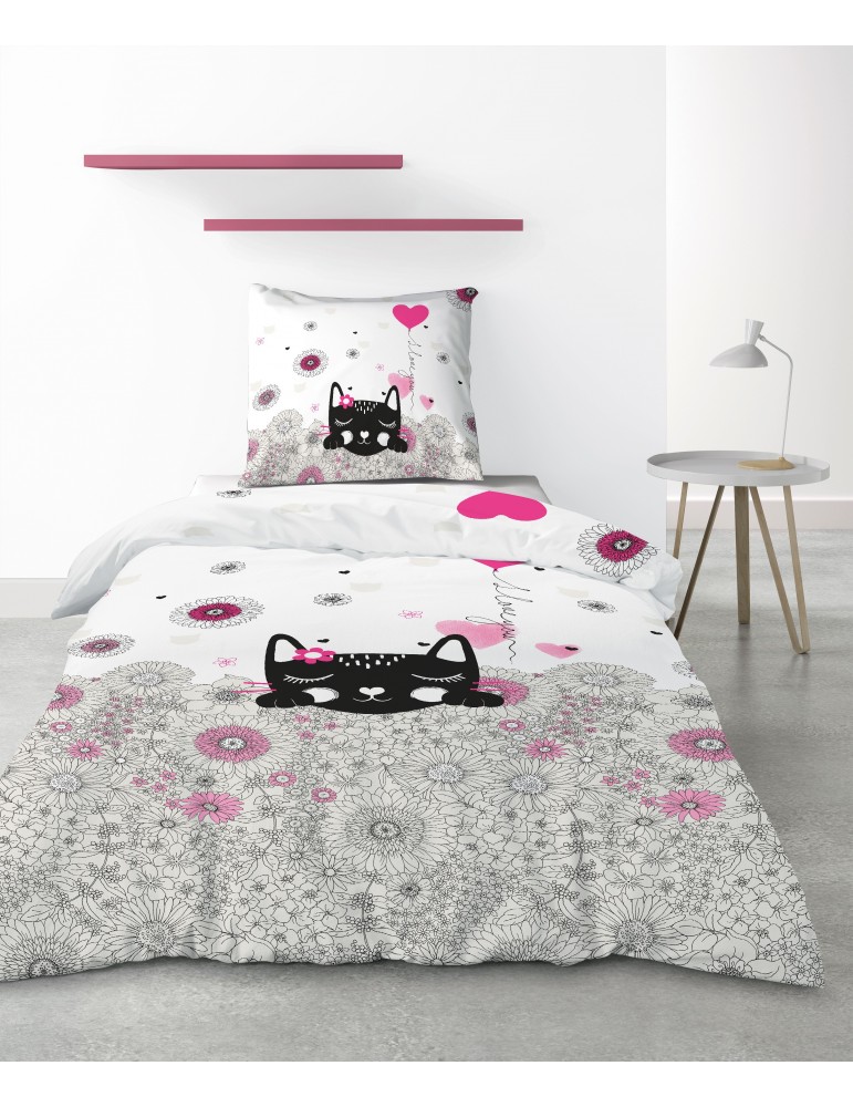 Parure de lit 1 personne Pussycat Pink avec housse de couette et taie d'oreiller Imprimé 140 x 200 4225000502Les Ateliers du ... Parure de lit 1 personne Pussycat Pink avec housse de couette et taie d'oreiller Imprimé 140 x 200 4225000502Les Ateliers du ...