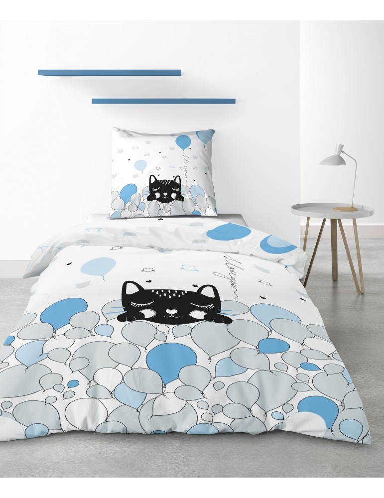 Parure de lit 1 personne Pussycat Blue avec housse de couette et taie d'oreiller Imprimé 140 x 200 4222000502Les Ateliers du ... Parure de lit 1 personne Pussycat Blue avec housse de couette et taie d'oreiller Imprimé 140 x 200 4222000502Les Ateliers du ...