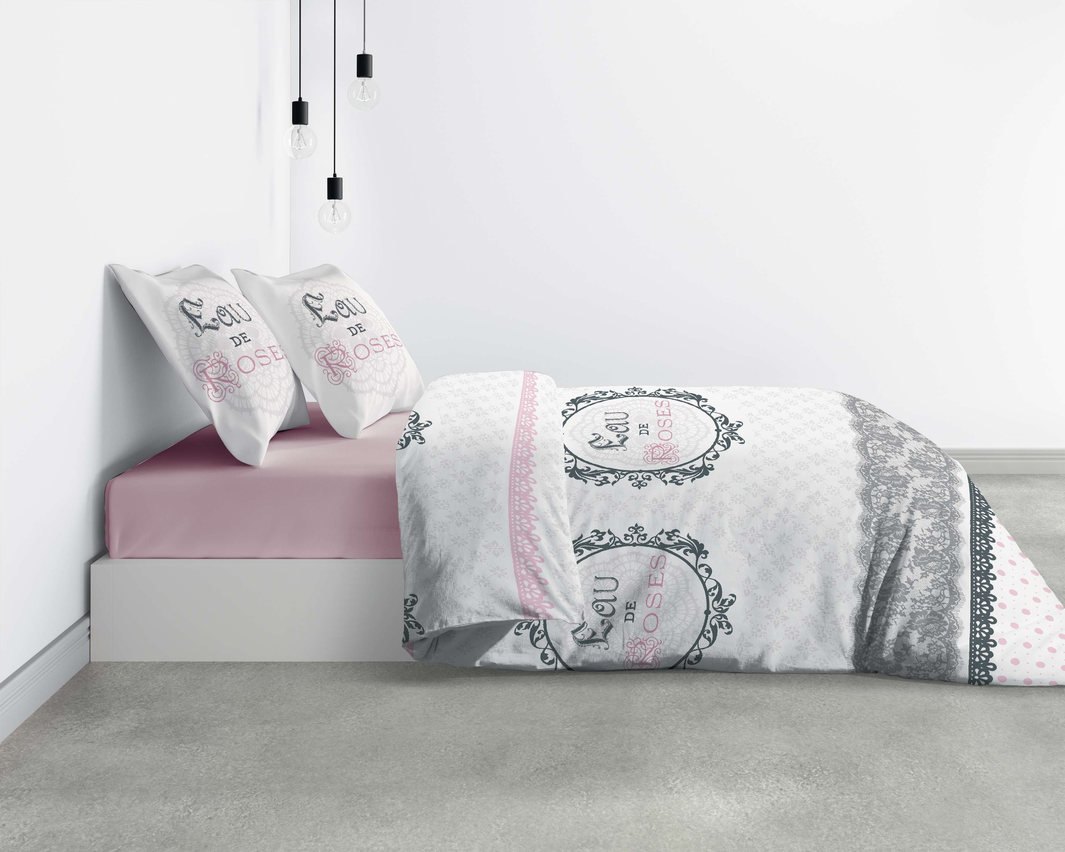 Parure de lit 2 personnes Eau de rose avec housse de couette et tai...
