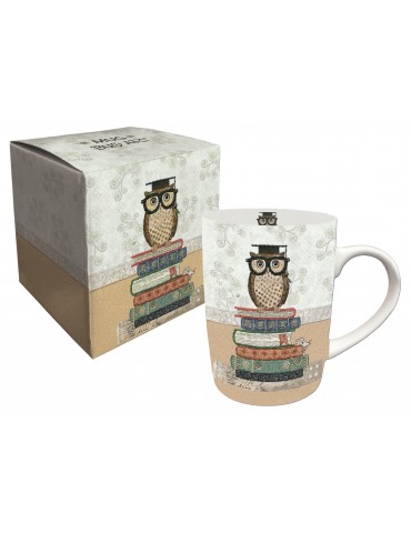 Mug 370ml Chouette sur livre et sa boite cadeau MUG04D01Kiub