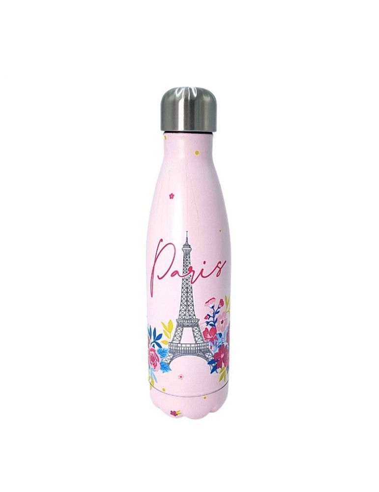 Bouteille isotherme inox 500ml Rose - Paris en fleurs BOUTH20T01- roseKiub