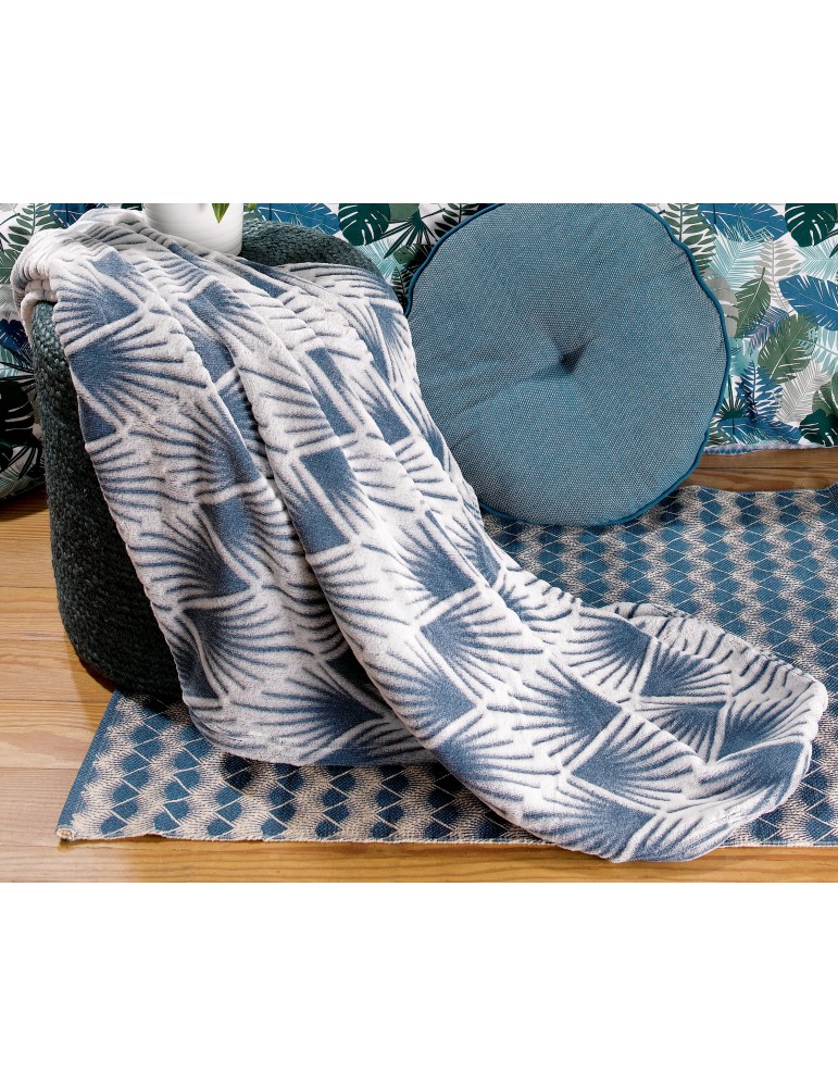 Plaid ciselé Phao Bleu denim 130 x 160 8655063000Les Ateliers du Linge Plaid ciselé Phao Bleu denim 130 x 160 8655063000Les Ateliers du Linge
