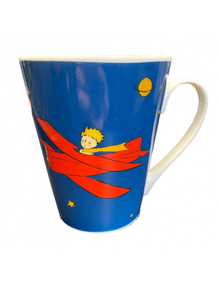 Mug en porcelaine bleu 350ml Le Petit Prince dans son avion rouge MUG07G01Kiub