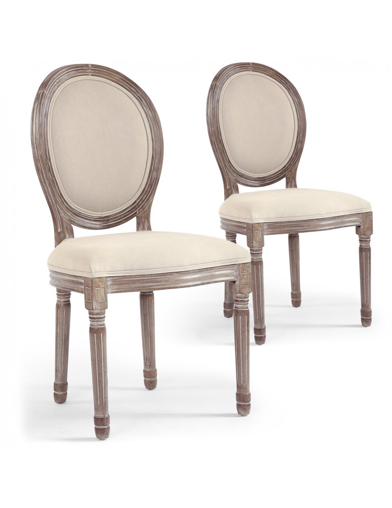 Lot de 2 chaises médaillon Louis XVI Tissu Beige 2450132beige