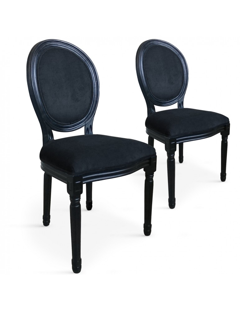 Lot de 2 chaises médaillon Louis XVI Black Velours Noir 24501blackvnoir