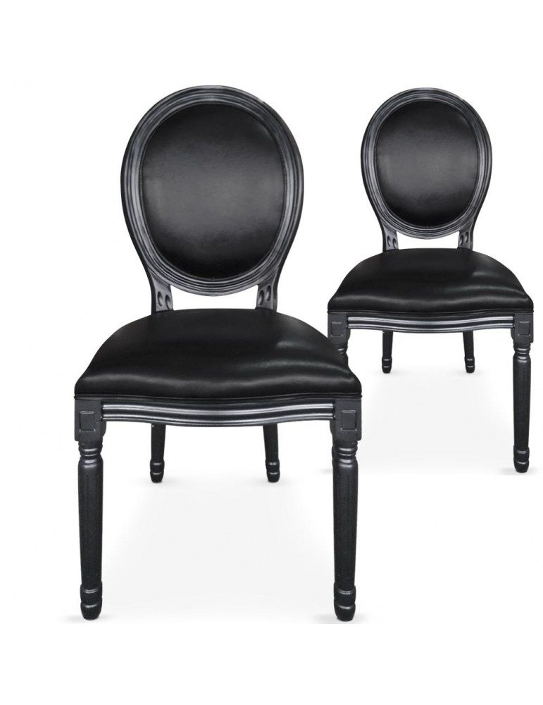 Lot de 2 chaises médaillon Louis XVI Simili (P.U) Noir 24501punoir
