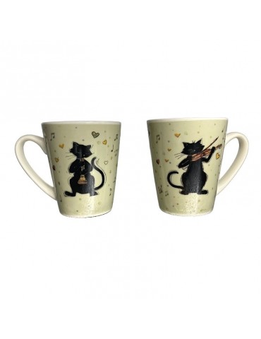 Lot de deux tasses à expresso en porcelaine 100ml Kook Chats musique MUGDUO01A03Kiub