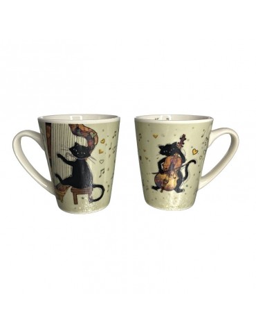 Lot de deux tasses à expresso en porcelaine 100ml Kook Chats musique MUGDUO01A03Kiub