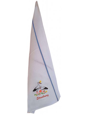 Torchon nid d'abeilles brodé Blom Strasbourg Blanc/bleu 50 x 70 8147020000Winkler