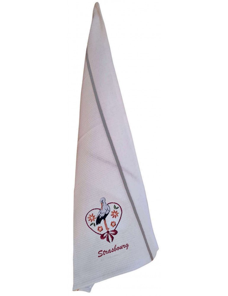 Torchon nid d'abeilles Cigogne fleurs Alsace Blanc/gris 50 x 70 7660070000Winkler Torchon nid d'abeilles Cigogne fleurs Alsace Blanc/gris 50 x 70 7660070000Winkler