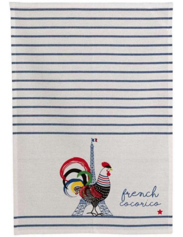 Torchon recyclé French Cocorico Ecru/bleu 50 x 70 1806000000Winkler