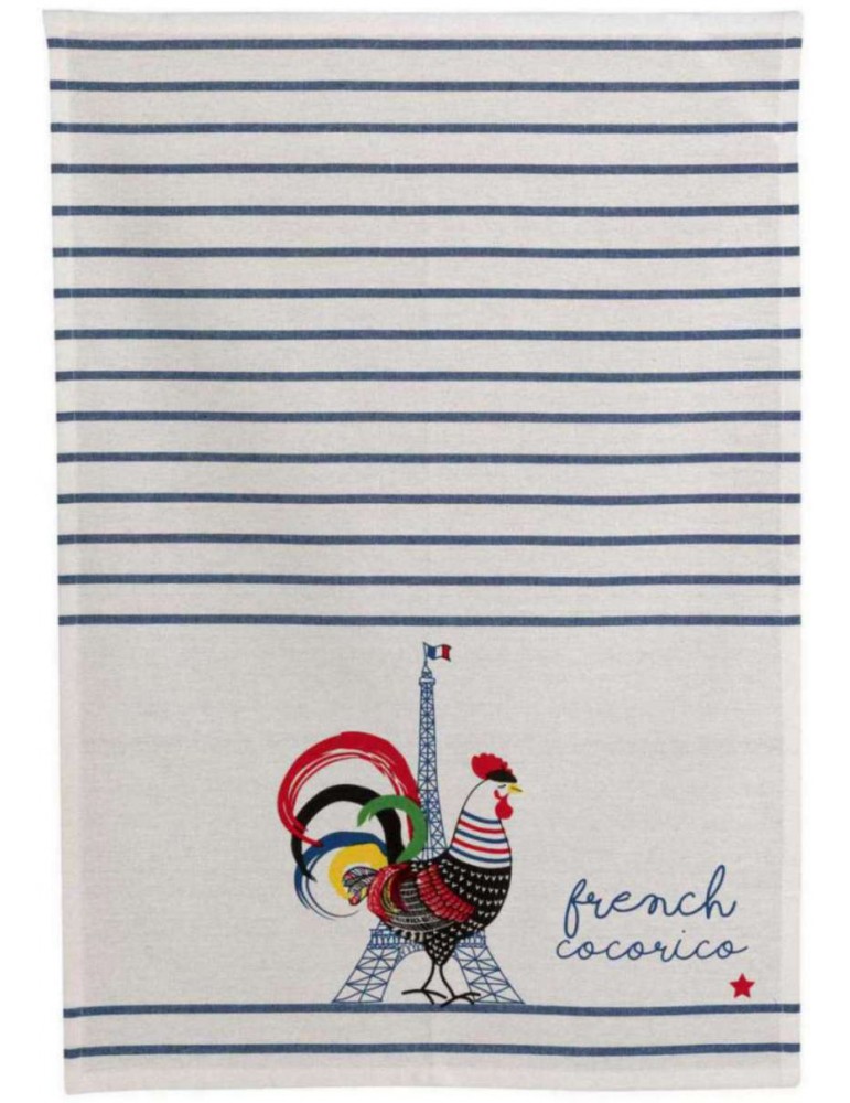 Torchon recyclé French Cocorico Ecru/bleu 50 x 70 1806000000Winkler