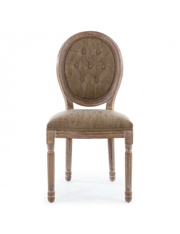 Lot de 2 chaises de style médaillon capitonné Louis XVI Bois patiné & simili taupe 2601ksp25002wb