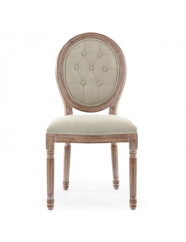 Lot de 2 chaises de style médaillon Louis XVI Bois patiné & tissu capitonné beige 2601ksf25002wb