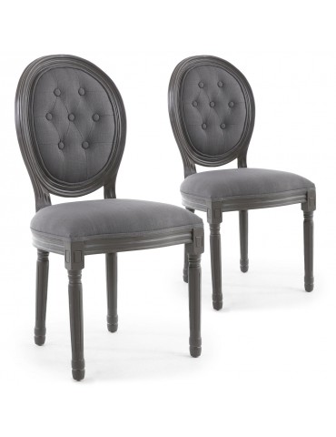 Lot de 2 chaises de style médaillon Louis XVI Bois gris et tissu capitonné gris 2612ltgreywb