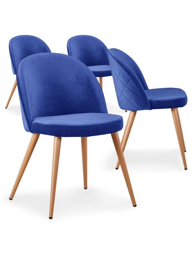 Lot de 4 chaises scandinaves Tartan velours Bleu c815abluevelvet