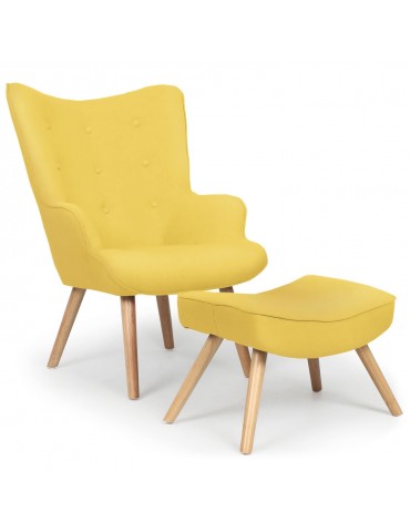 Fauteuil scandinave + pouf Lylou Tissu Jaune qh8901yellow16806