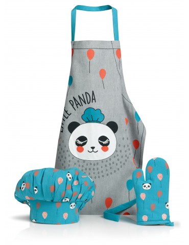 Lot Tablier Toque Gant de cuisine Panda Bleu clair/gris 52 x 63 3713060103Winkler