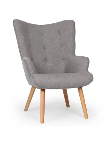 Fauteuil scandinave + pouf Lylou Tissu Gris clair qh8901lightgrey68018