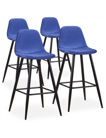 Lot de 4 chaises de bar Jody Velours Bleu bc5270velvetblue