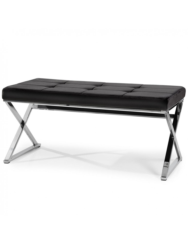 Banquette Stylix Velours Noir Pieds Argent bench0031fbblack