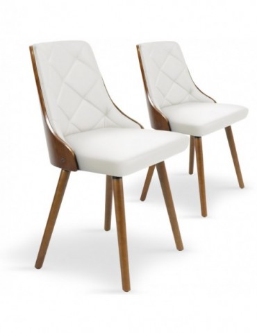 Lot de 2 chaises scandinaves Lalix Bois Noisette & Blanc 4630lot2noisblanc