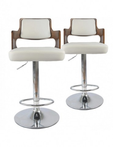 Lot de 2 chaises de bar Russel Bois Noisette & Blanc 1058lot2noisblanc