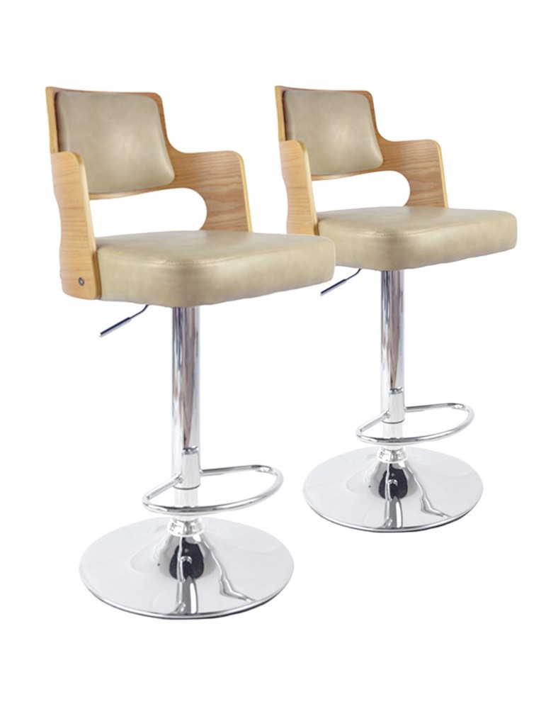 Lot de 2 chaises de bar Russel Chêne Clair & Crème 1058lot2chenecreme