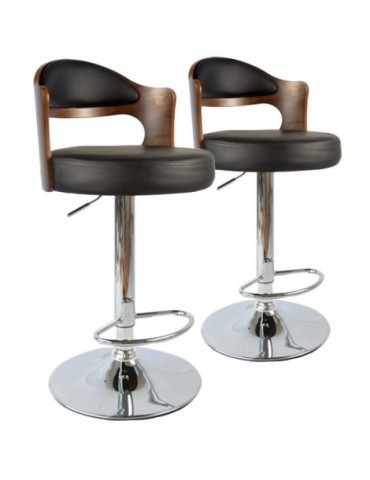 Lot de 2 chaises de bar Ruben Bois Noisette & Noir 1025lot2noisnoir