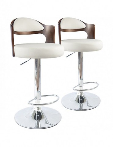 Lot de 2 chaises de bar Ruben Bois Noisette & Blanc 1025lot2noisblanc