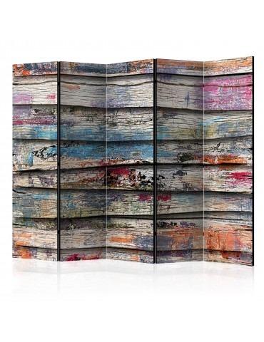 Paravent 5 volets - Colourful Wood II [Room Dividers] A1-PARAVENT654