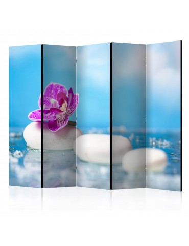 Paravent 5 volets - Pink Orchid and white Zen Stones II [Room Dividers] A1-PARAVENT990
