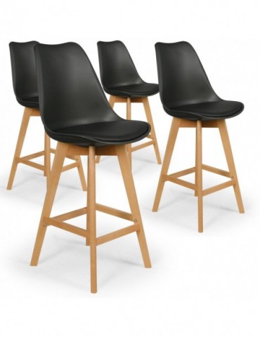Lot de 4 chaises hautes scandinaves Bovary Noir c807noir