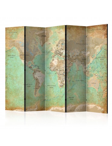 Paravent 5 volets - Turquoise World Map [Room Dividers] A1-PARAVENT840