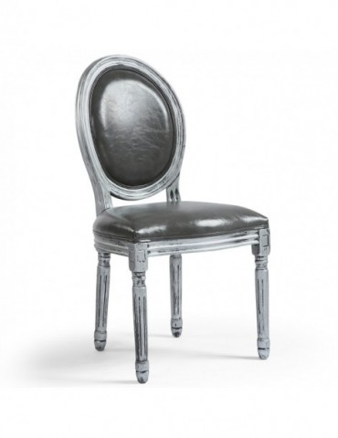 Lot de 2 chaises de style médaillon Louis XVI Simili (P.U) Gris bois patiné Argent 24501ksp25011