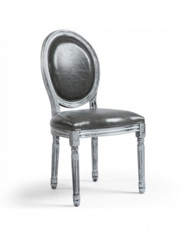 Lot de 2 chaises de style médaillon Louis XVI Simili (P.U) Gris bois patiné Argent 24501ksp25011
