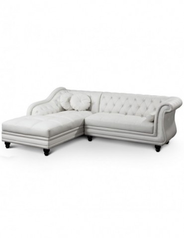 Canapé d'angle Brittish Blanc style chesterfield A968-D-Blanc